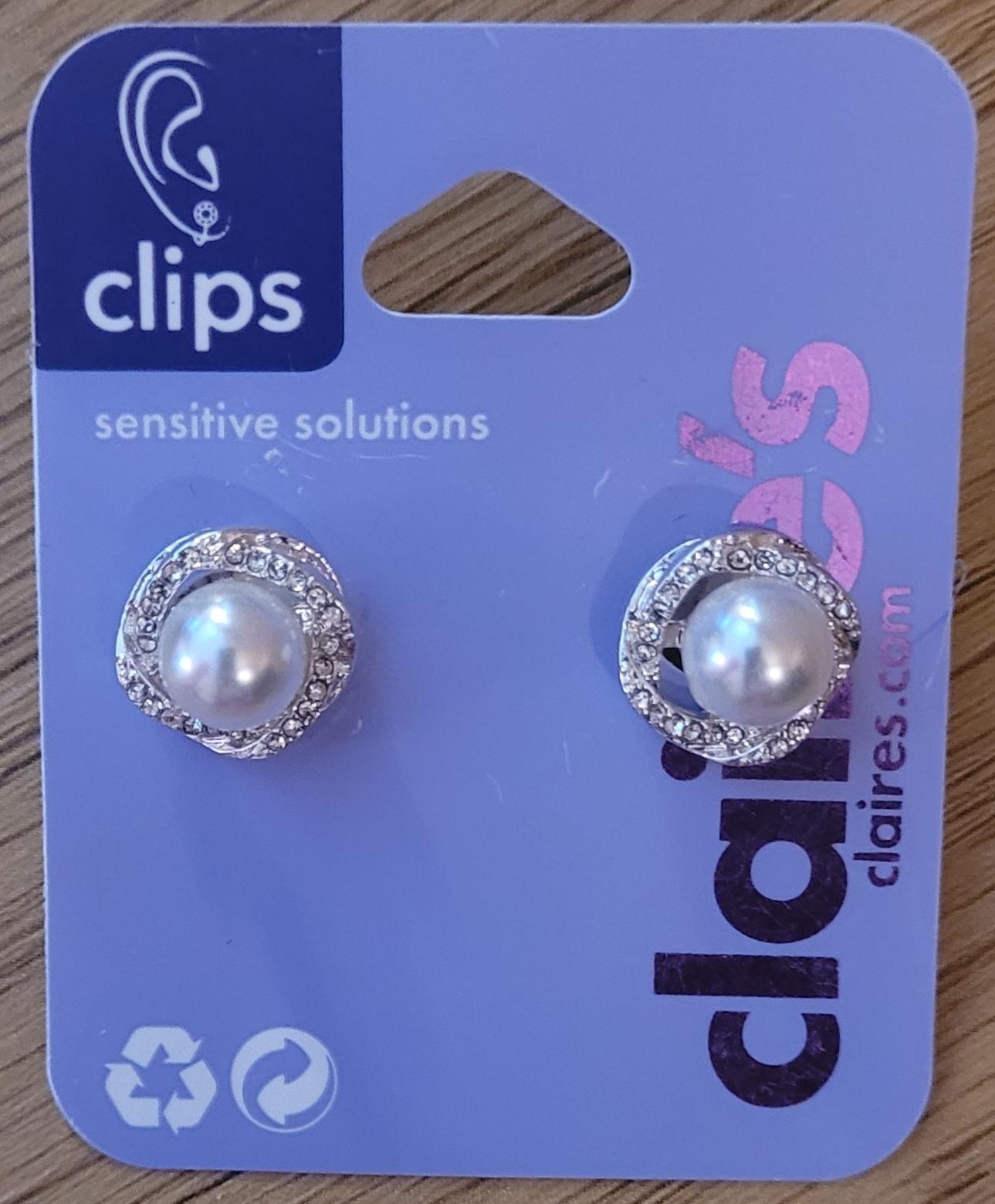 Klips-øredobber sølvfargede med syntetisk perle Claire's