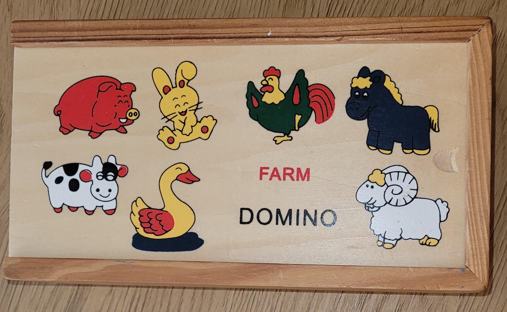 Domino med gårdsdyr - leke/spill i bøketre