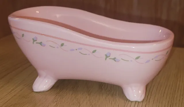 Lite badekar i porselen - rosa med blomster