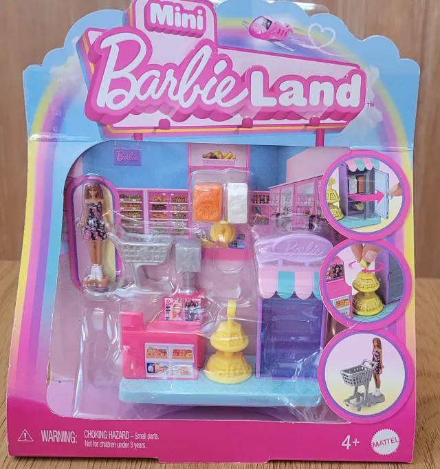 Mini Barbieland sett med dukke og matbutikk