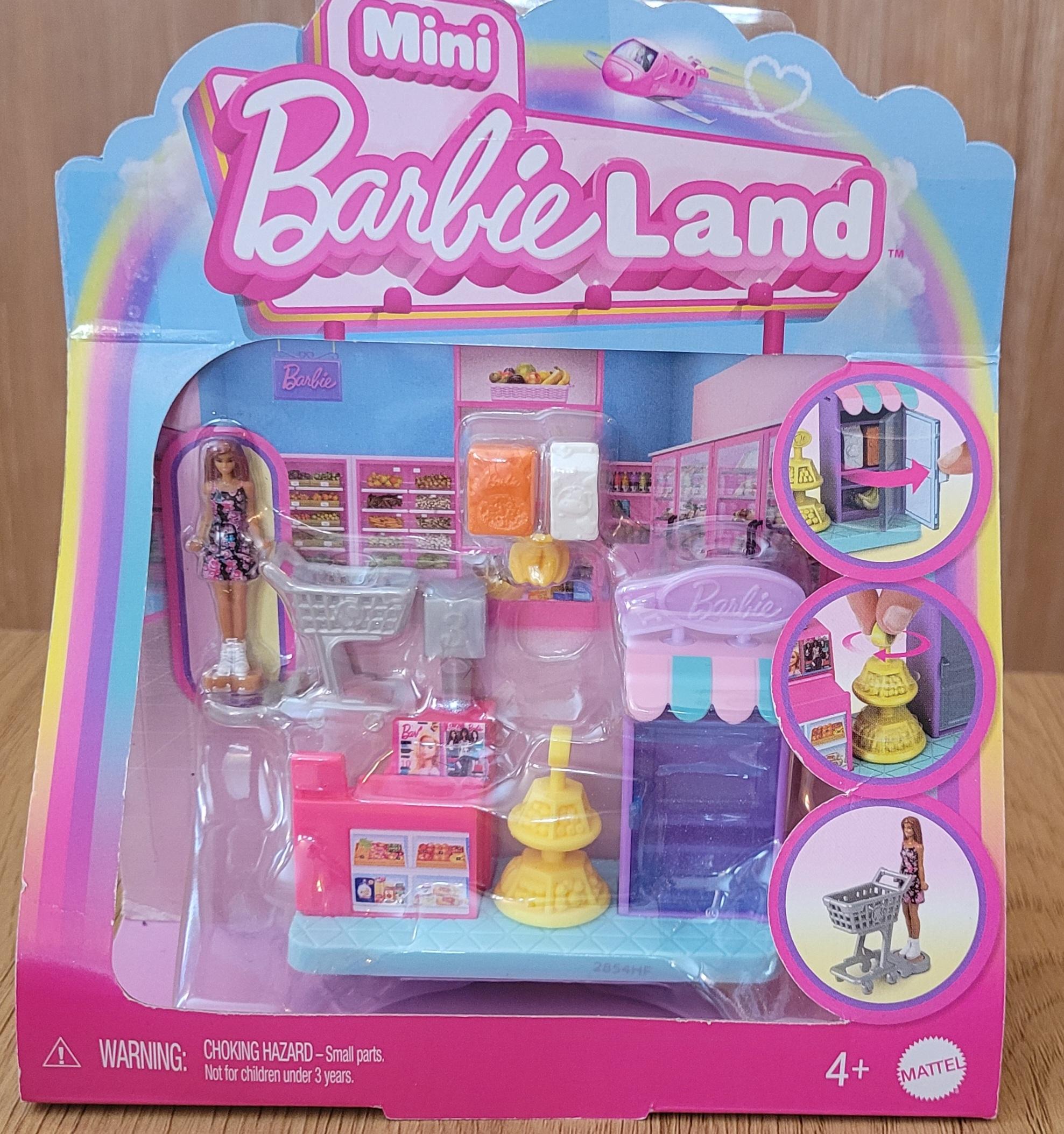 Mini Barbieland sett med dukke og matbutikk